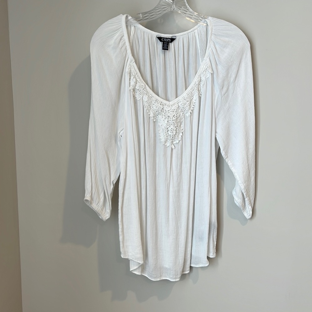 Chaps boho linen like flowy top medium white